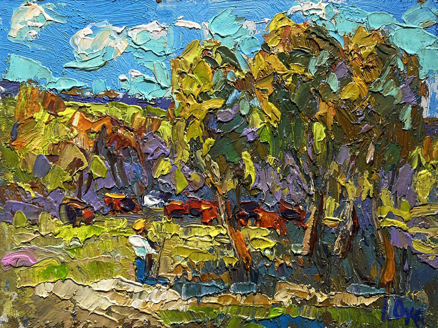 Vibrant impressionist oil painting Hot day in the field by Oksana Ivanyuk