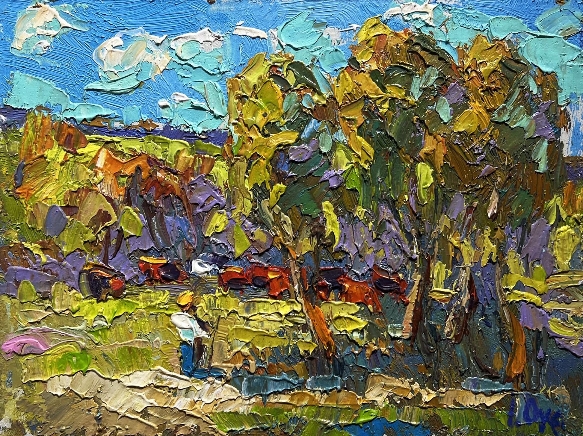 Vibrant impressionist oil painting Hot day in the field by Oksana Ivanyuk