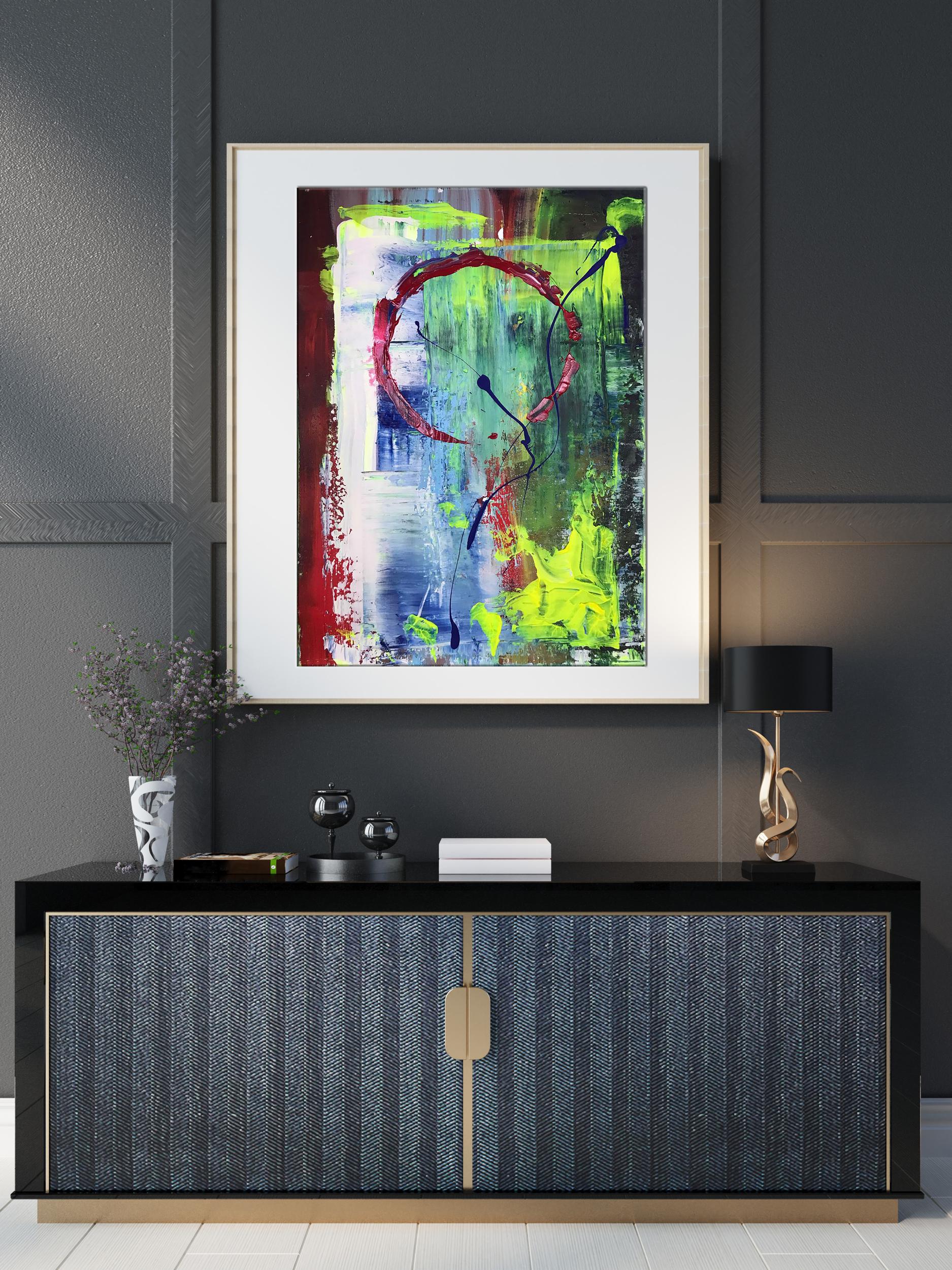 Acrylic painting Red sun by Olga Melezhik in white frame