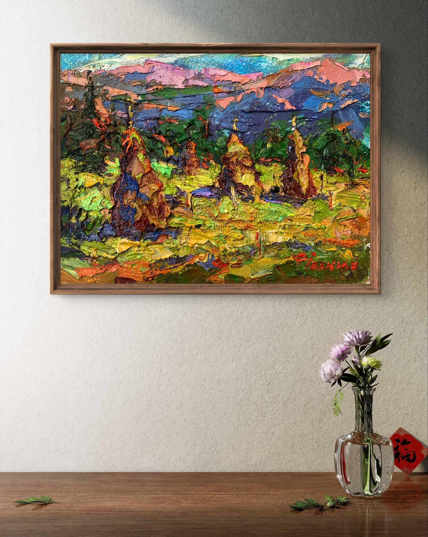 Oil painting of mountain fields by Ivanyuk Oleksiy in wooden frame