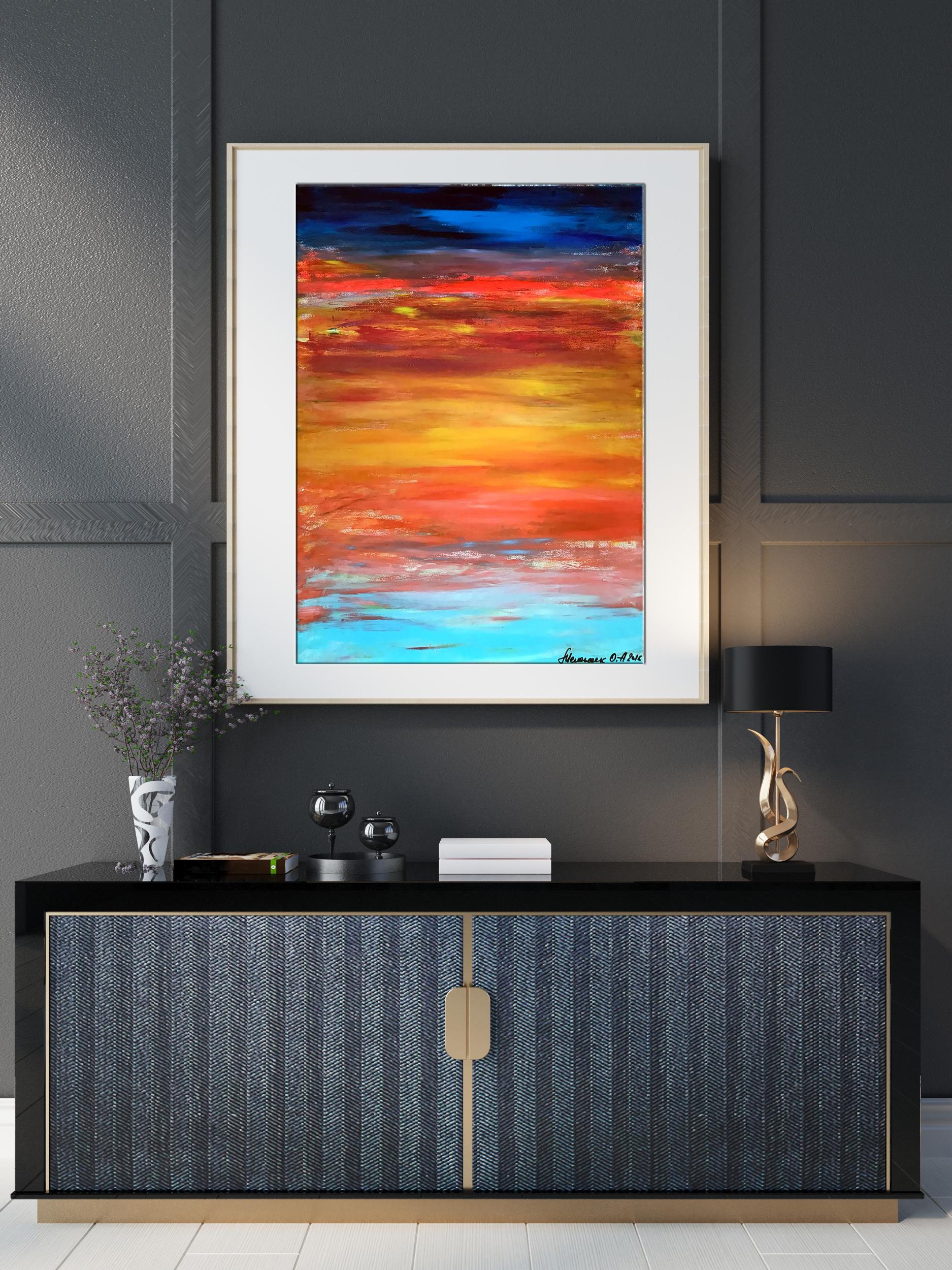 Vibrant Acrylic Window painting by Olga Melezhik in white frame