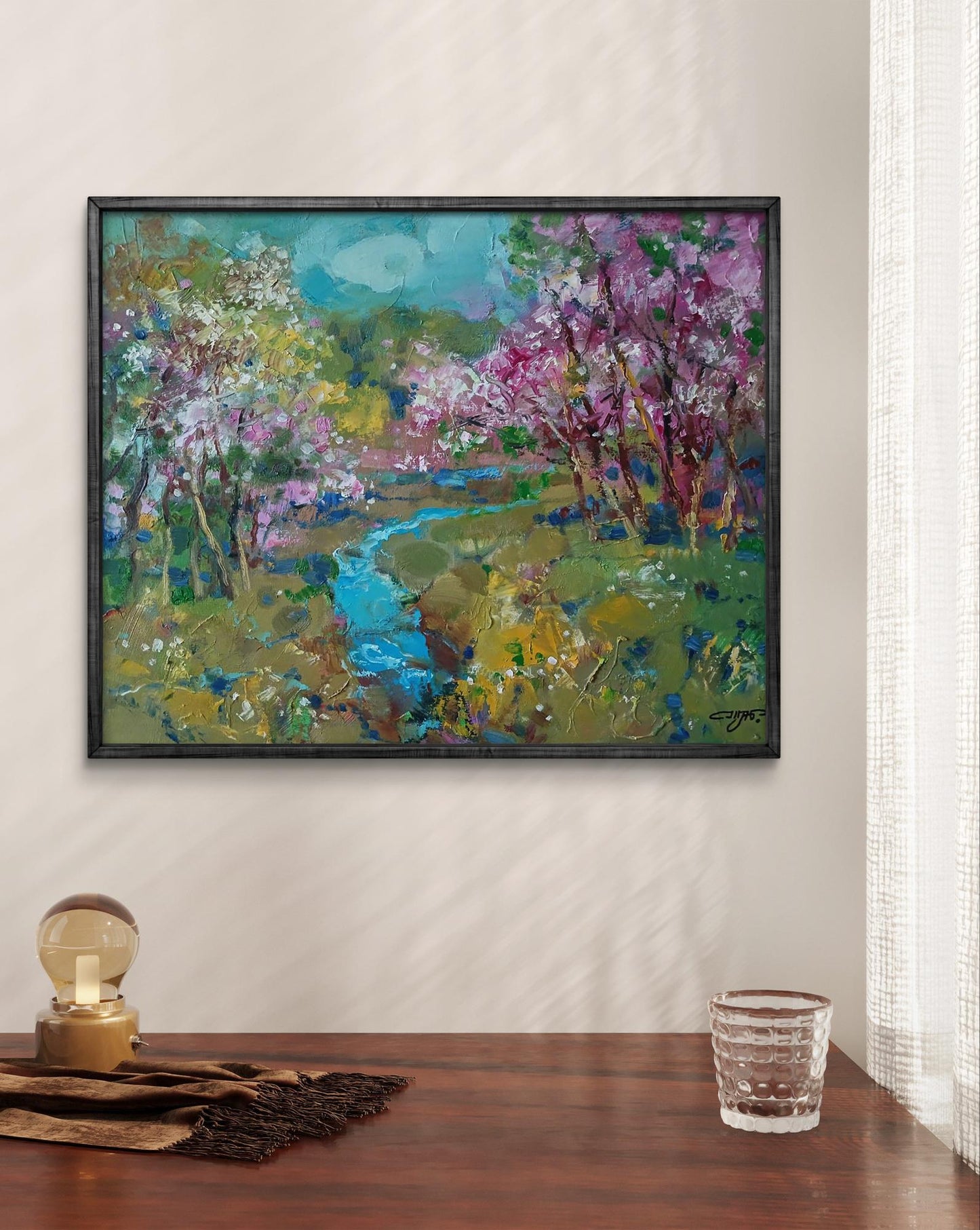 Abstract oil painting Spring stream in forest by Anatoly Tarabanov