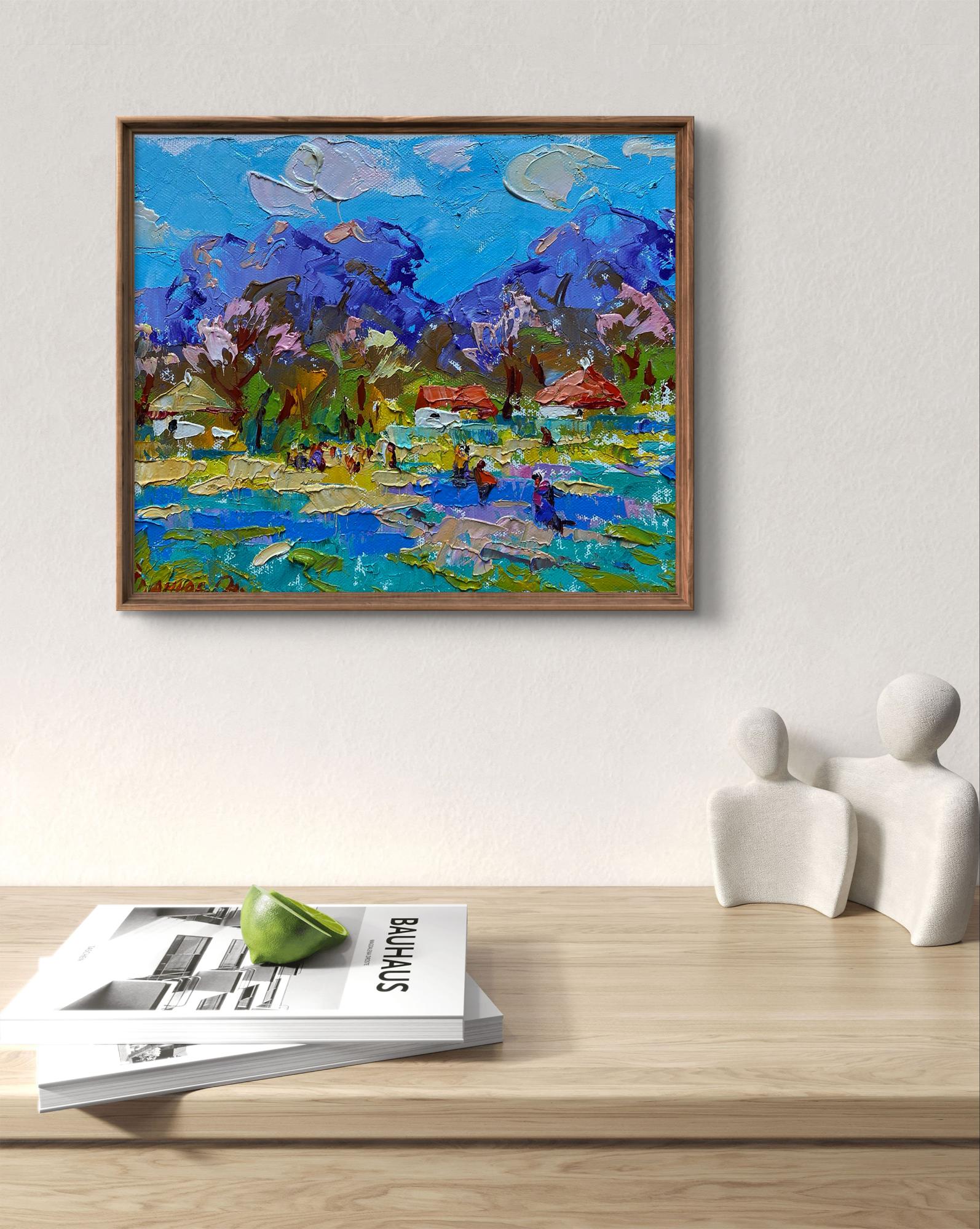 Oil painting Spring in the village by Oleksiy Ivanyuk in wooden frame