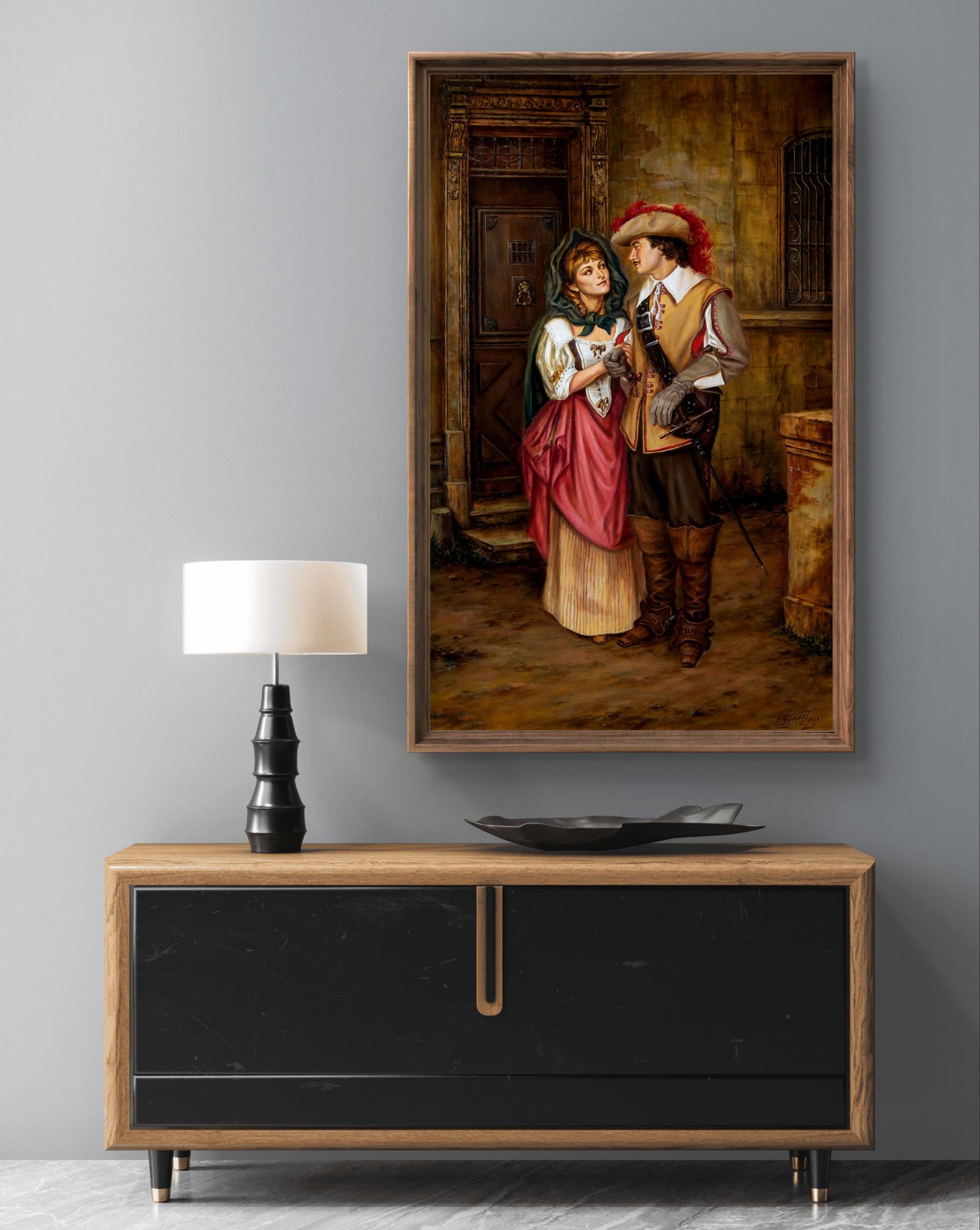 Framed renaissance portrait of man and woman by Valeriy Bulat oil painting