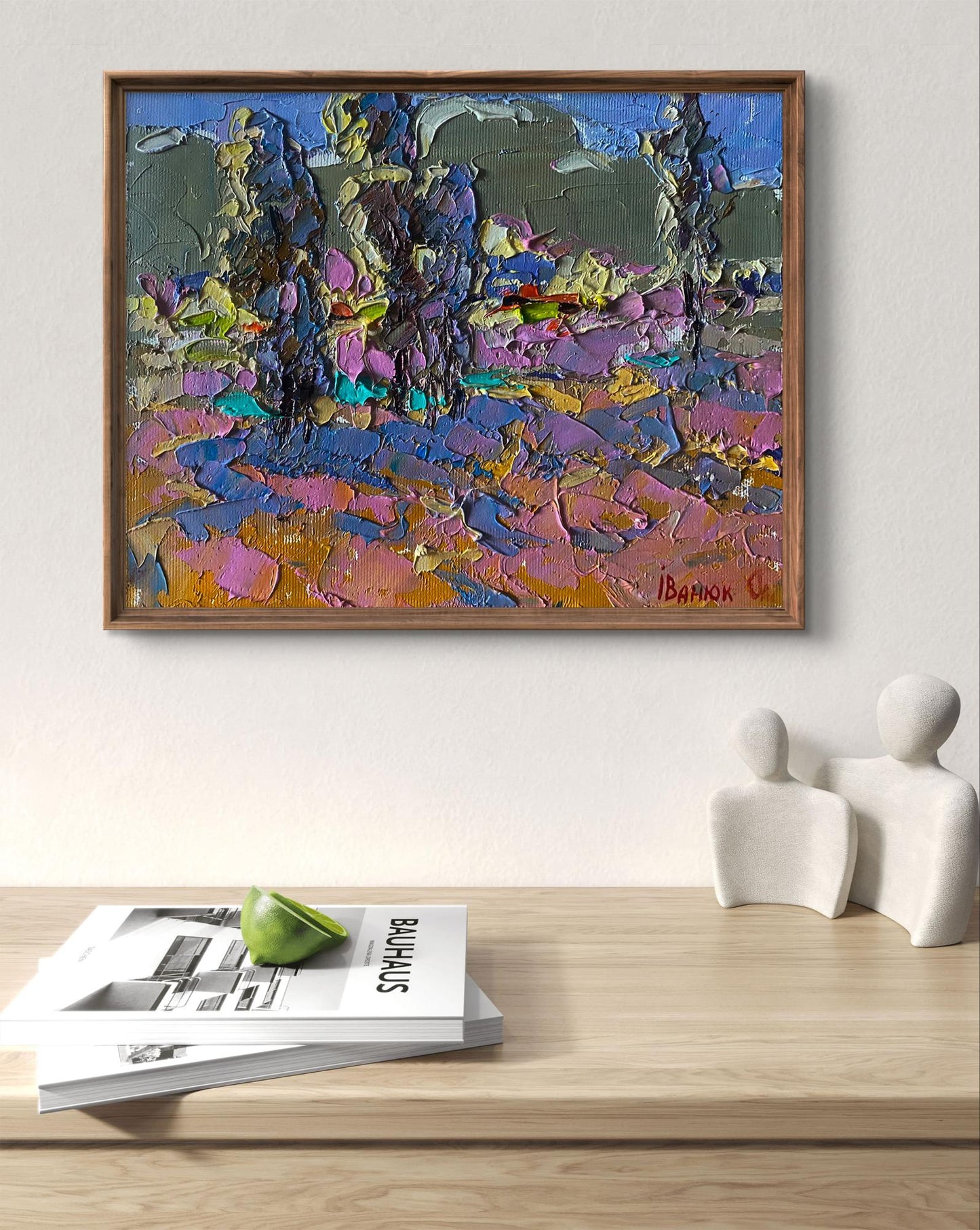 Oil painting Village field by Oleksiy Ivanyuk in wooden frame