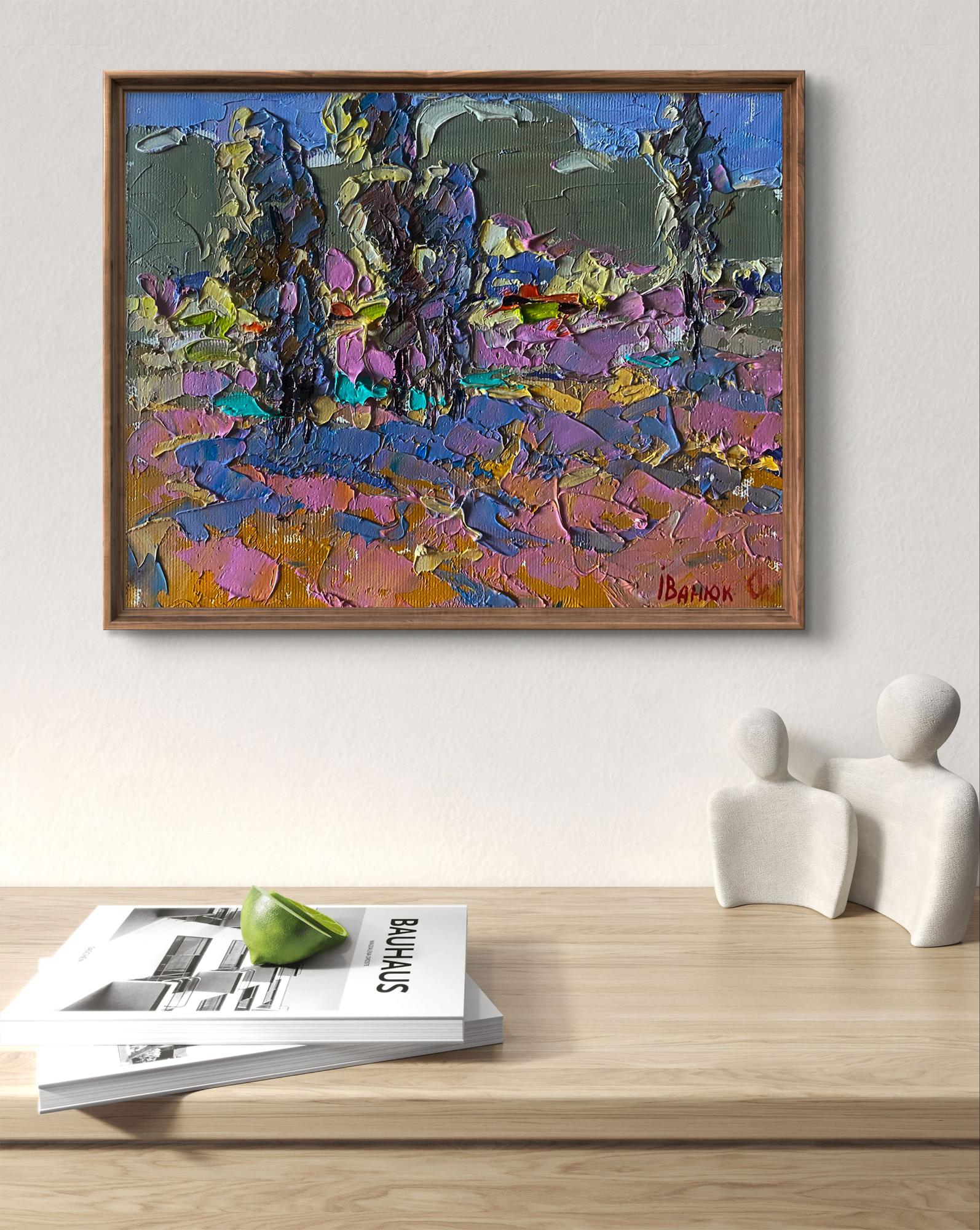 Oil painting Village field by Oleksiy Ivanyuk in wooden frame