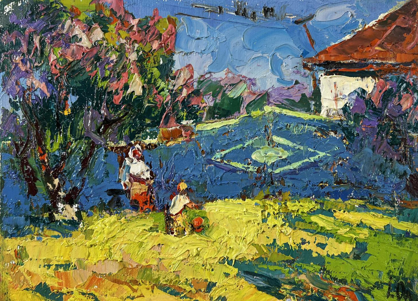 Vibrant Oleksiy Ivanyuk oil painting Day beneath the sky sunlit garden