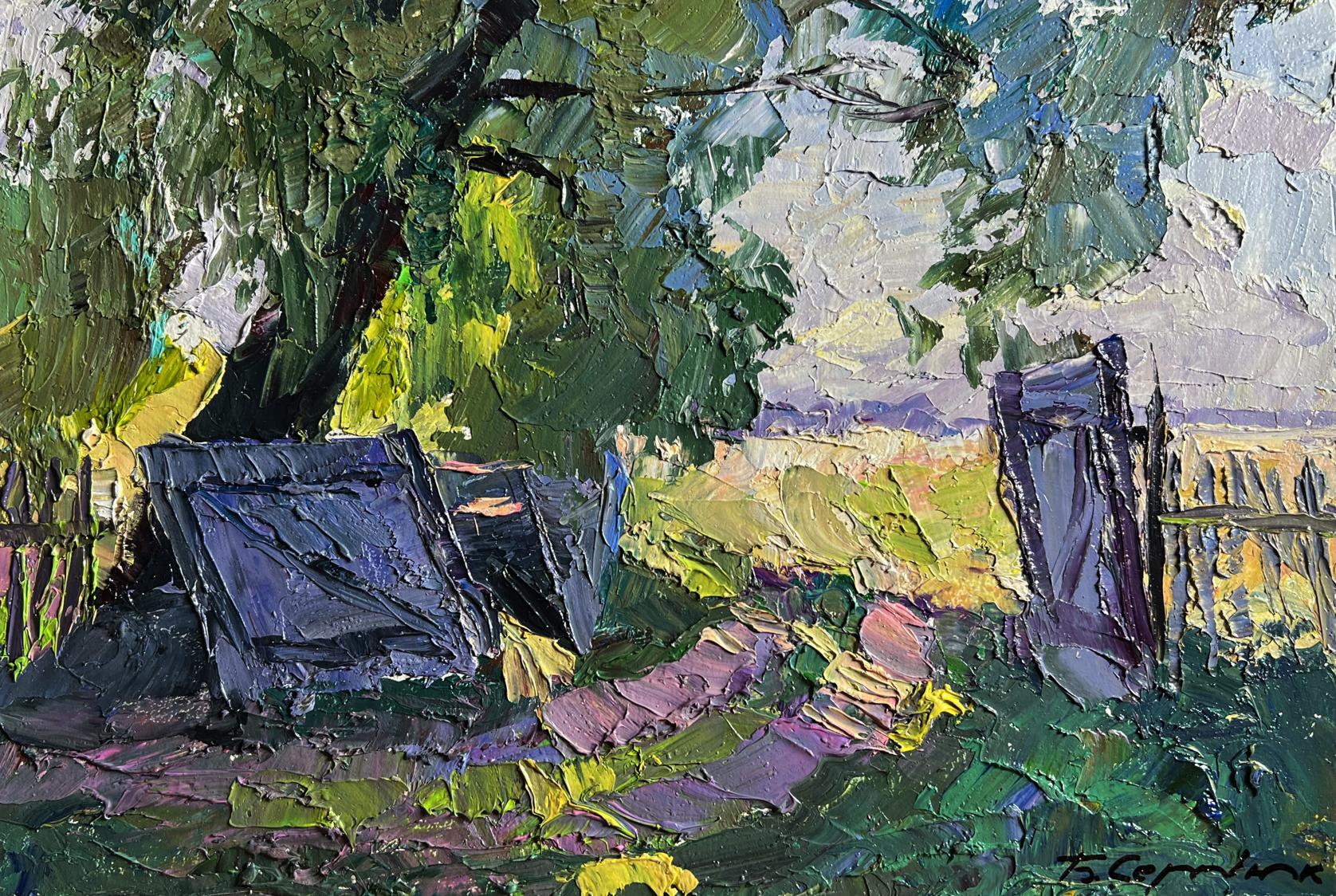 Oil painting The beginning of a summer day by Boris Serdyuk with green foliage