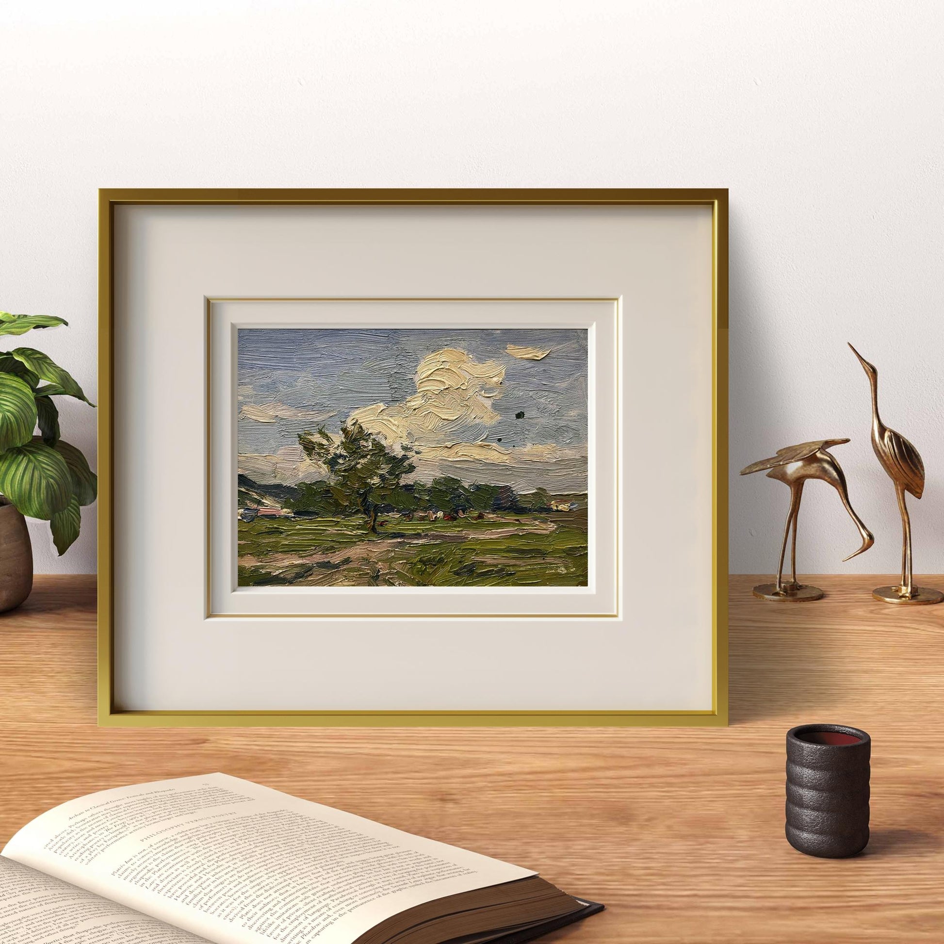 Oil painting White clouds by Yury Konovalov in golden frame