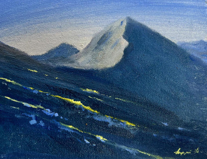 Oil painting of snow-capped mountains by Tatyana Derdey