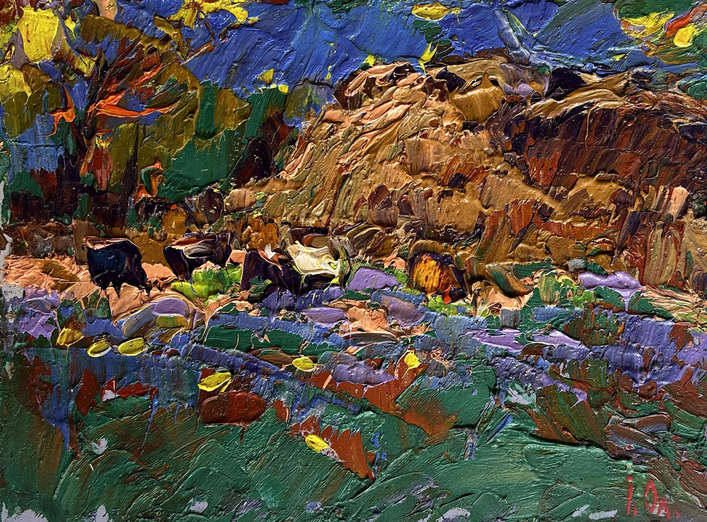 Vibrant impressionist oil painting Near the old haystack by Oleksiy Ivanyuk