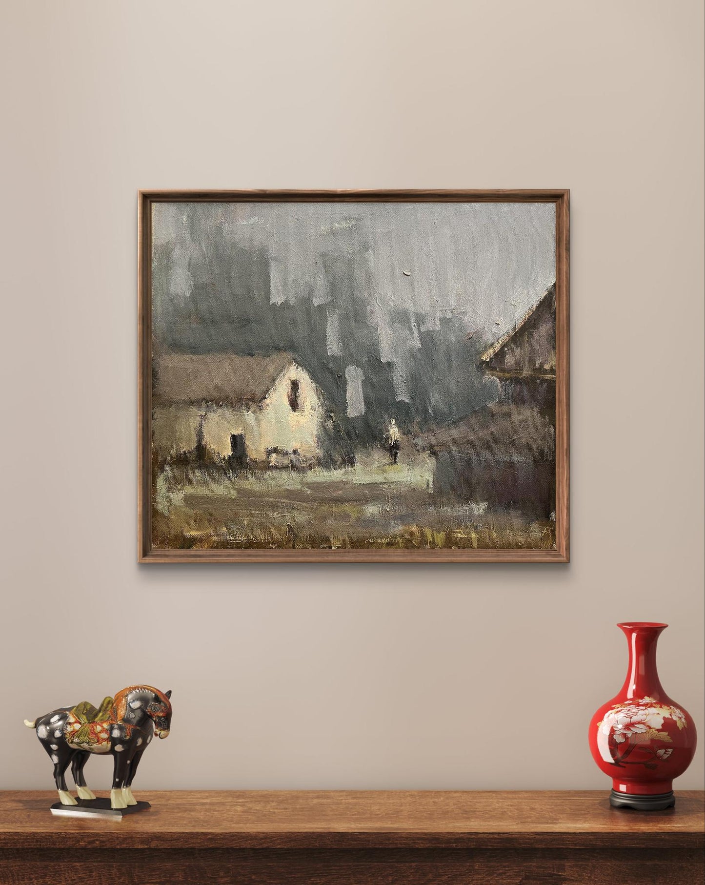 Oil painting Abandoned village by Volodymyr Pashchenko in wooden frame