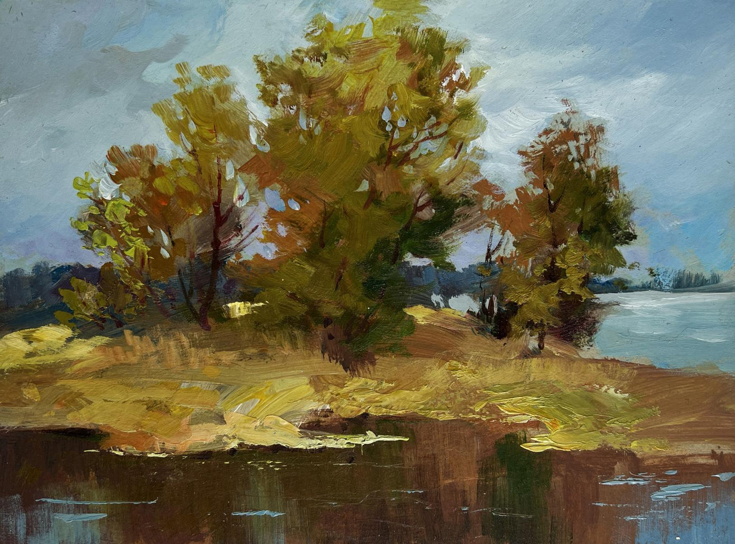 Oil painting Autumn melancholy by Yuriy Suprunchuk impressionistic autumn trees