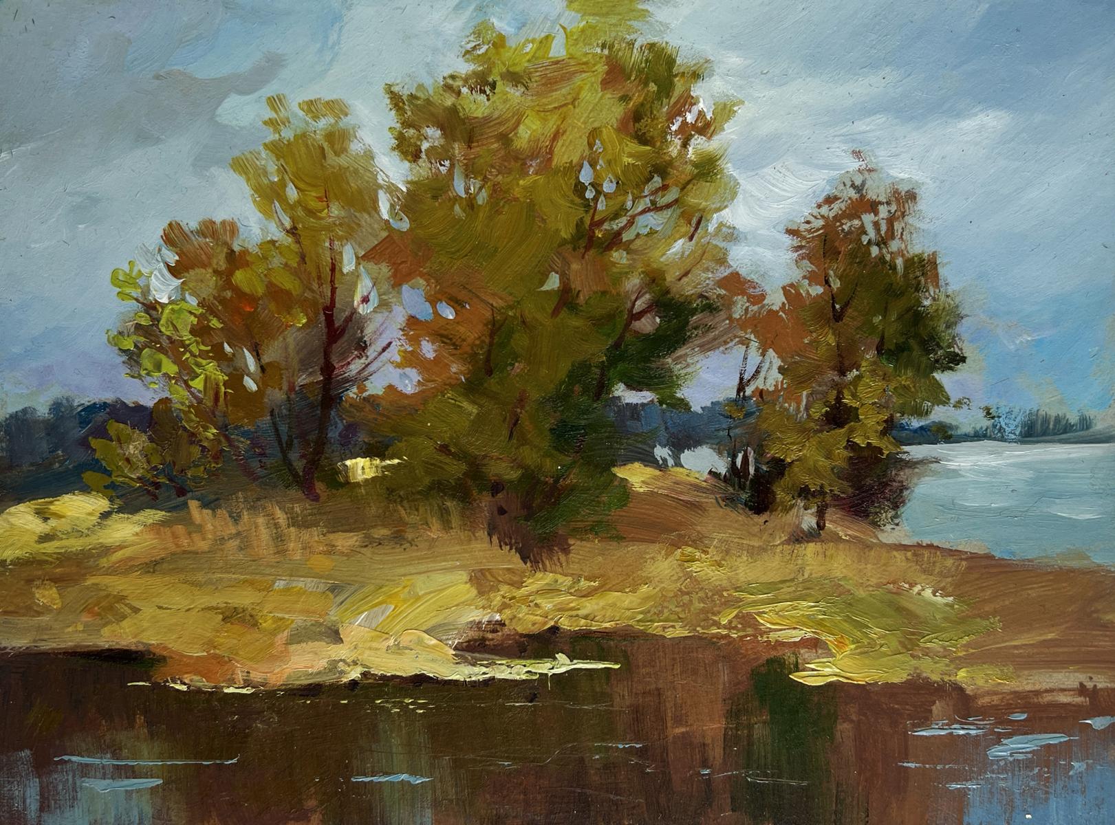 Oil painting Autumn melancholy by Yuriy Suprunchuk impressionistic autumn trees
