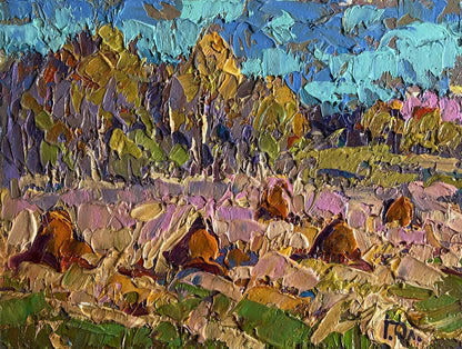 Vibrant impressionistic oil painting Autumn haystacks by Oleksiy Ivanyuk