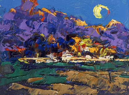 Vibrant impressionist oil painting Morning summer moon by Oleksiy Ivanyuk