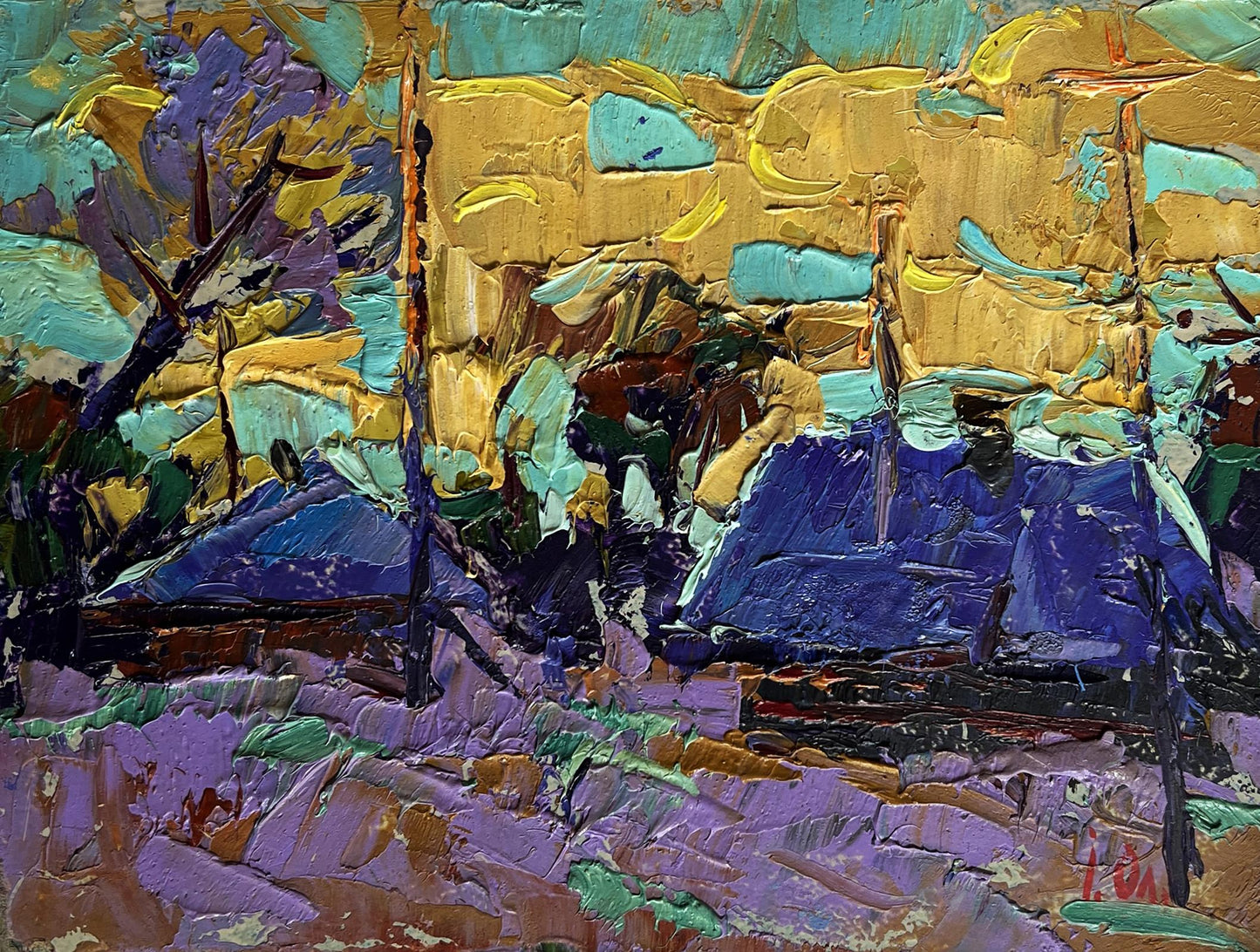 Vibrant impressionist oil painting Cold evening in the village by Oleksiy Ivanyuk