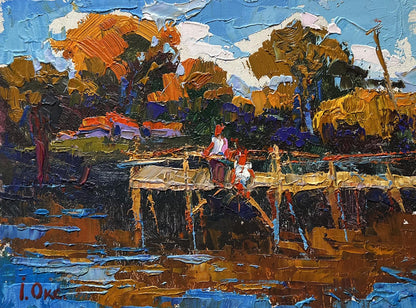 Vibrant impressionist oil painting Evening freshness by the river by Oksana Ivanyuk