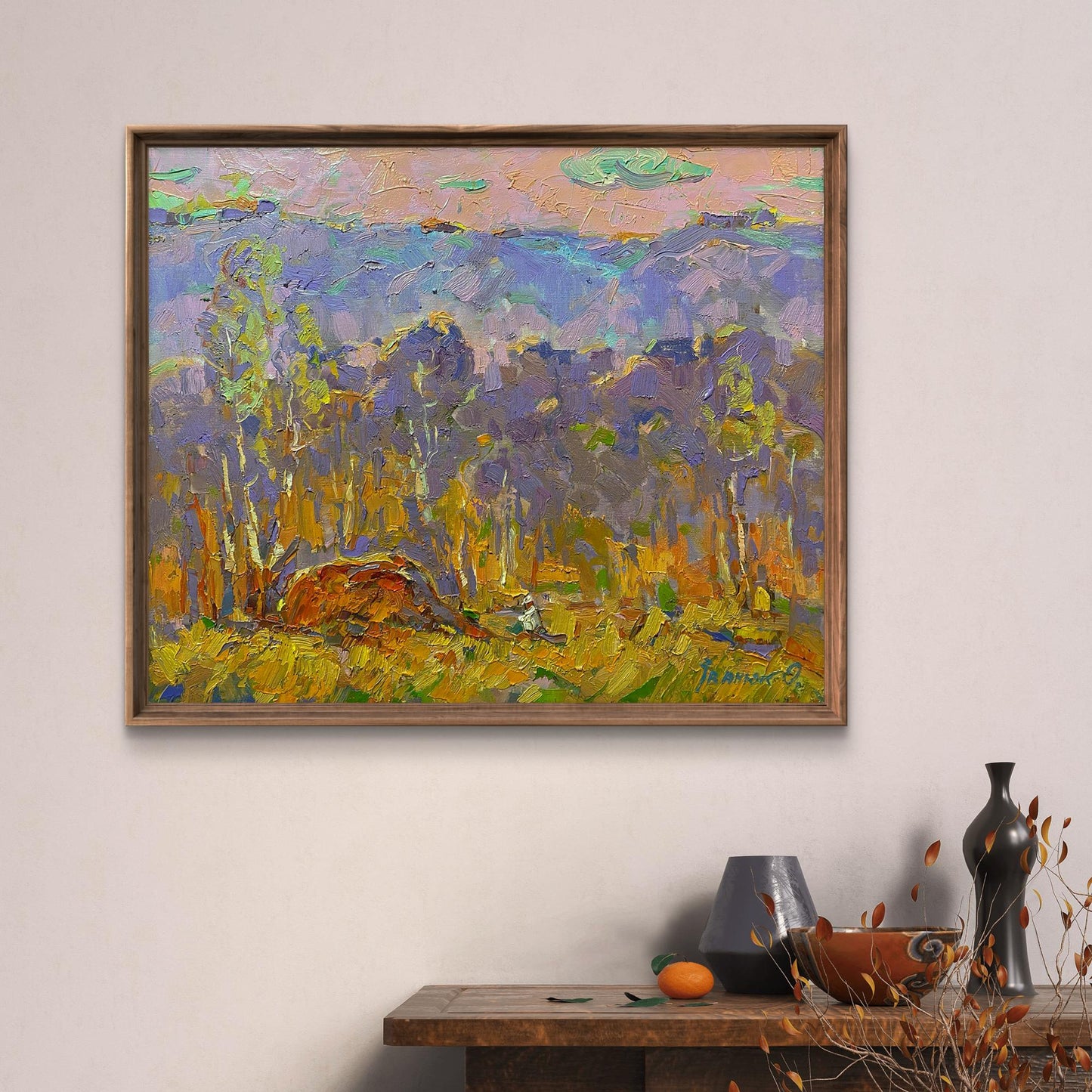 Oil painting Autumn is far away by Oleksiy Ivanyuk in wooden frame