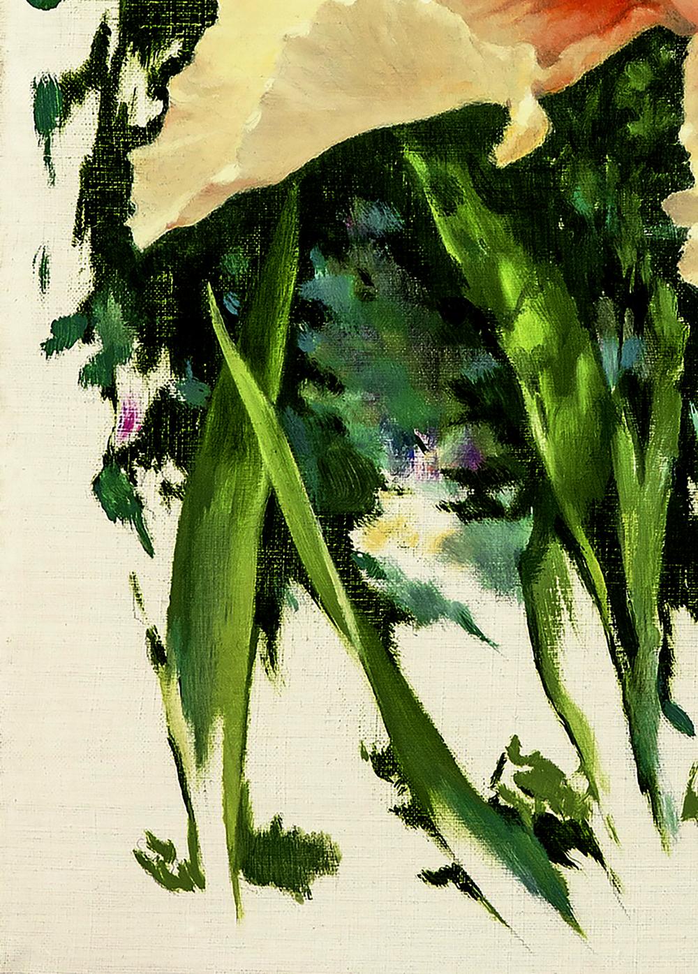 Vibrant impressionistic oil painting of white Blooming greenery flower by Vasily Korkishko