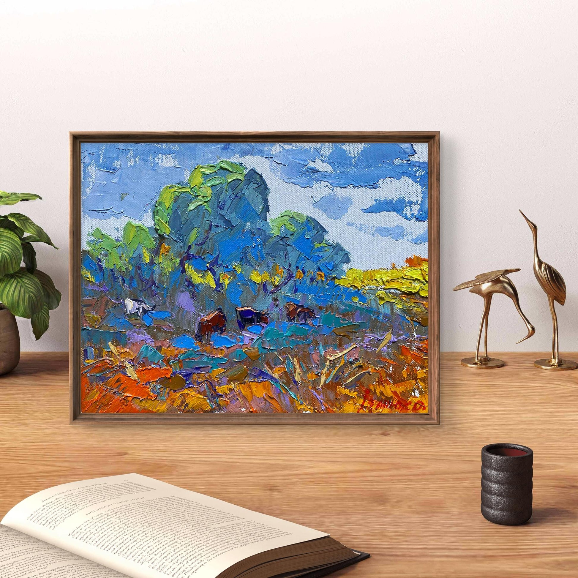 Oil painting The coolness of the evening by Oleksiy Ivanyuk with grazing cows