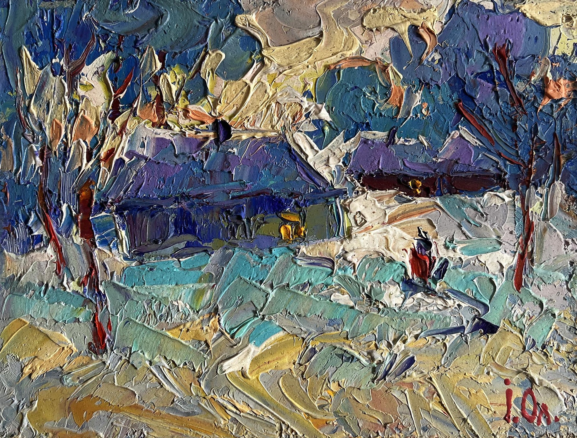 Impasto oil painting Evening on the edge of the village by Oleksiy Ivanyuk