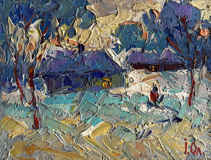 Impasto oil painting Evening on the edge of the village by Oleksiy Ivanyuk