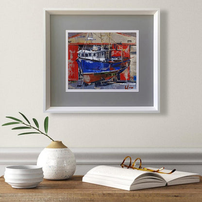 Framed oil painting The ship is under repair by Volodymyr Gluhomanyuk