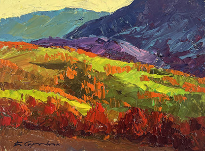 Vibrant impressionist oil painting Flame of Leaves in Autumn Wind by Boris Serdyuk
