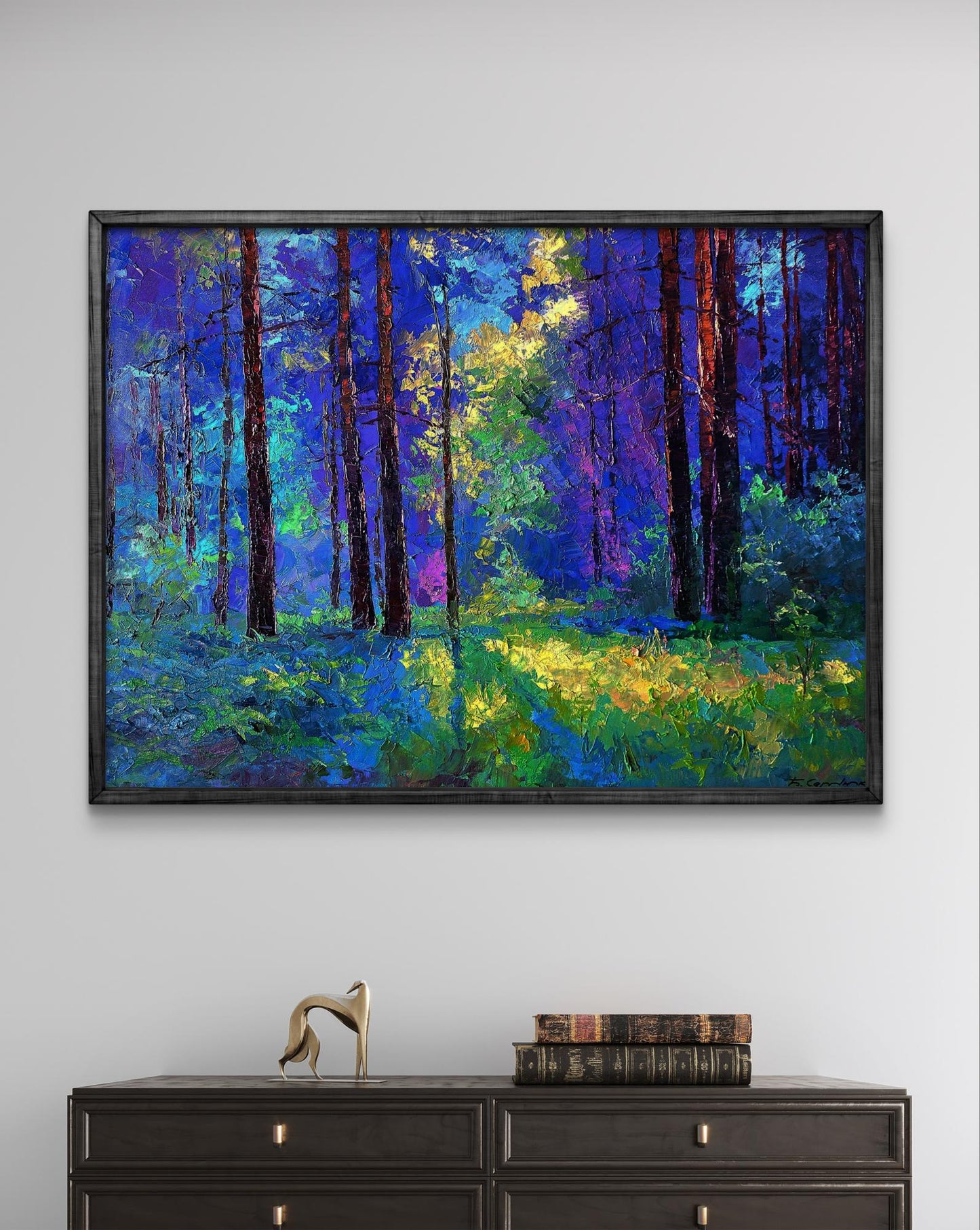 Oil painting of sunny meadow by Boris Serdyuk in dark textured frame