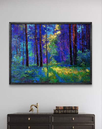 Oil painting of sunny meadow by Boris Serdyuk in dark textured frame