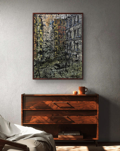 Oil painting Graphic of the Cities Serhiy Kovalev in dark wood frame