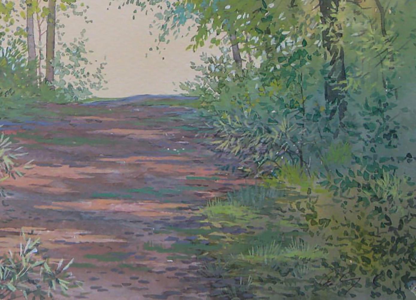 Watercolor painting of summer forest path by Valery Savenets