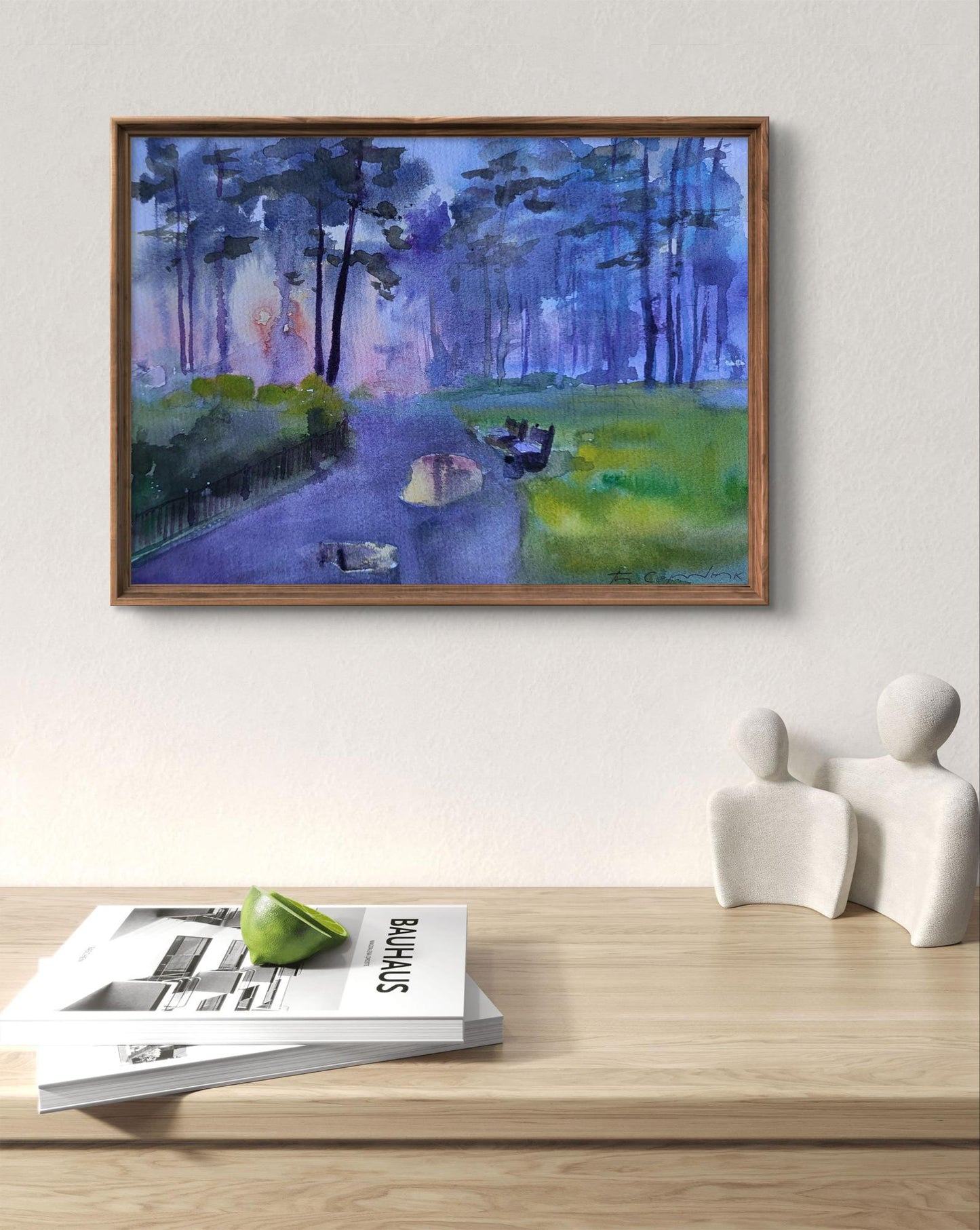 Framed watercolor Morning after rain by Boris Serdyuk forest scene