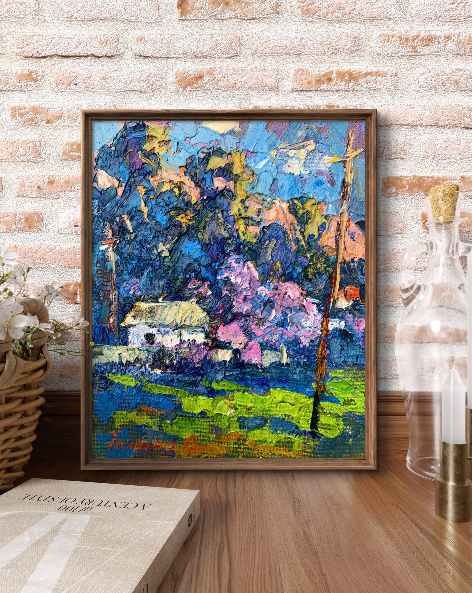 Oil painting Morning walk by Oksana Ivanyuk village scene in frame
