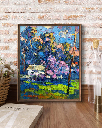 Oil painting Morning walk by Oksana Ivanyuk village scene in frame