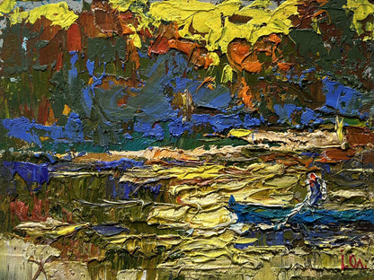 Oil painting The sun sets over the river by Oleksiy Ivanyuk