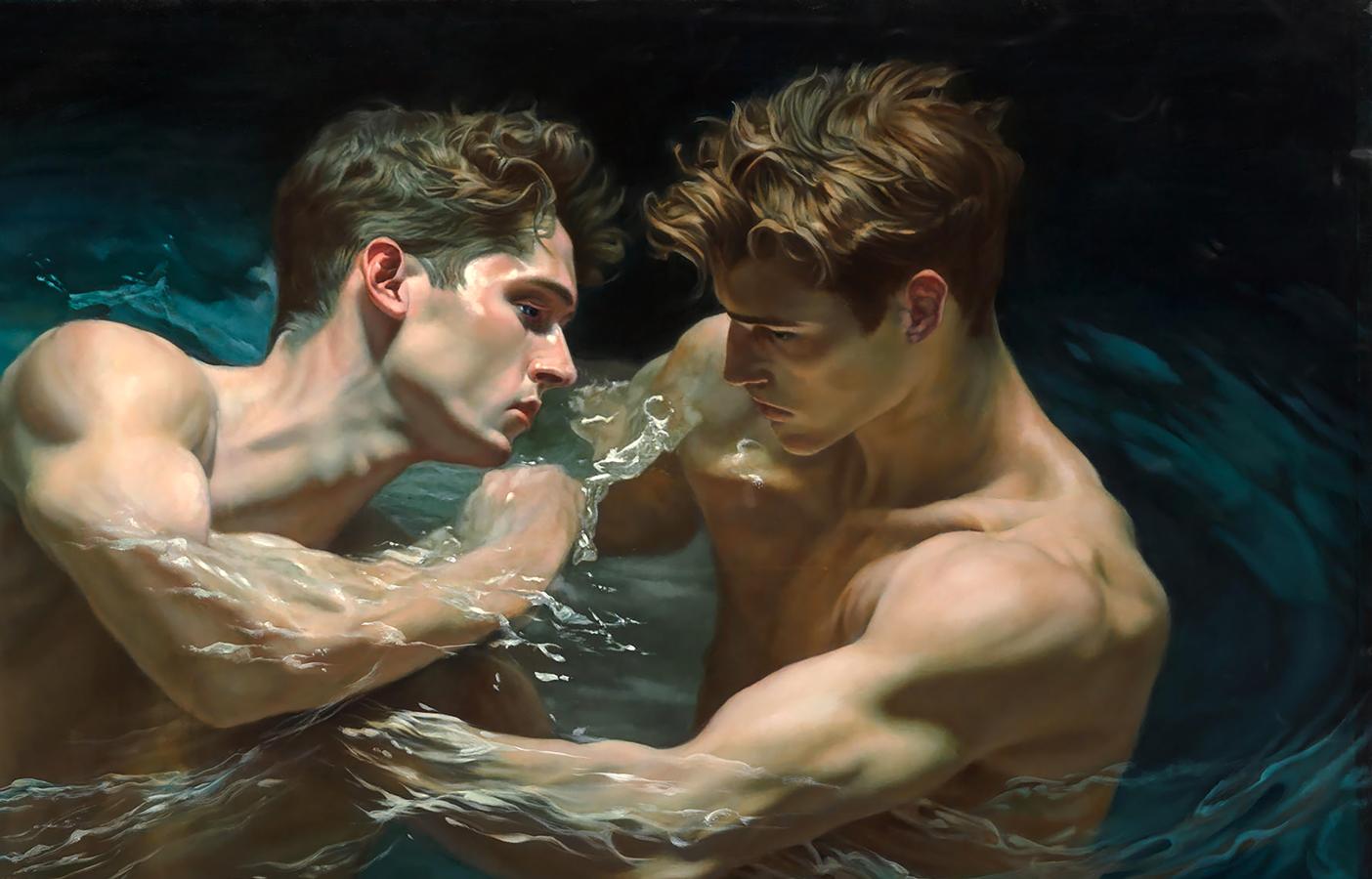Oil painting Fighting Your Ego in the Water Richard Fox
