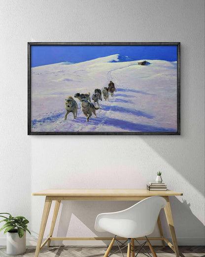 Oil painting Sledding in the mountains by Boris Serdyuk in dark frame