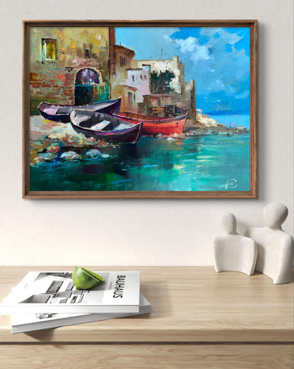 Oil painting On the seashore by Yuriy Suprunchuk in wooden frame