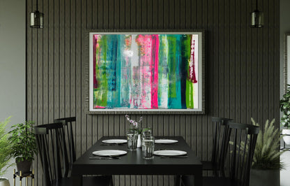 Vibrant Flow by Olga Melezhik acrylic painting above dining table