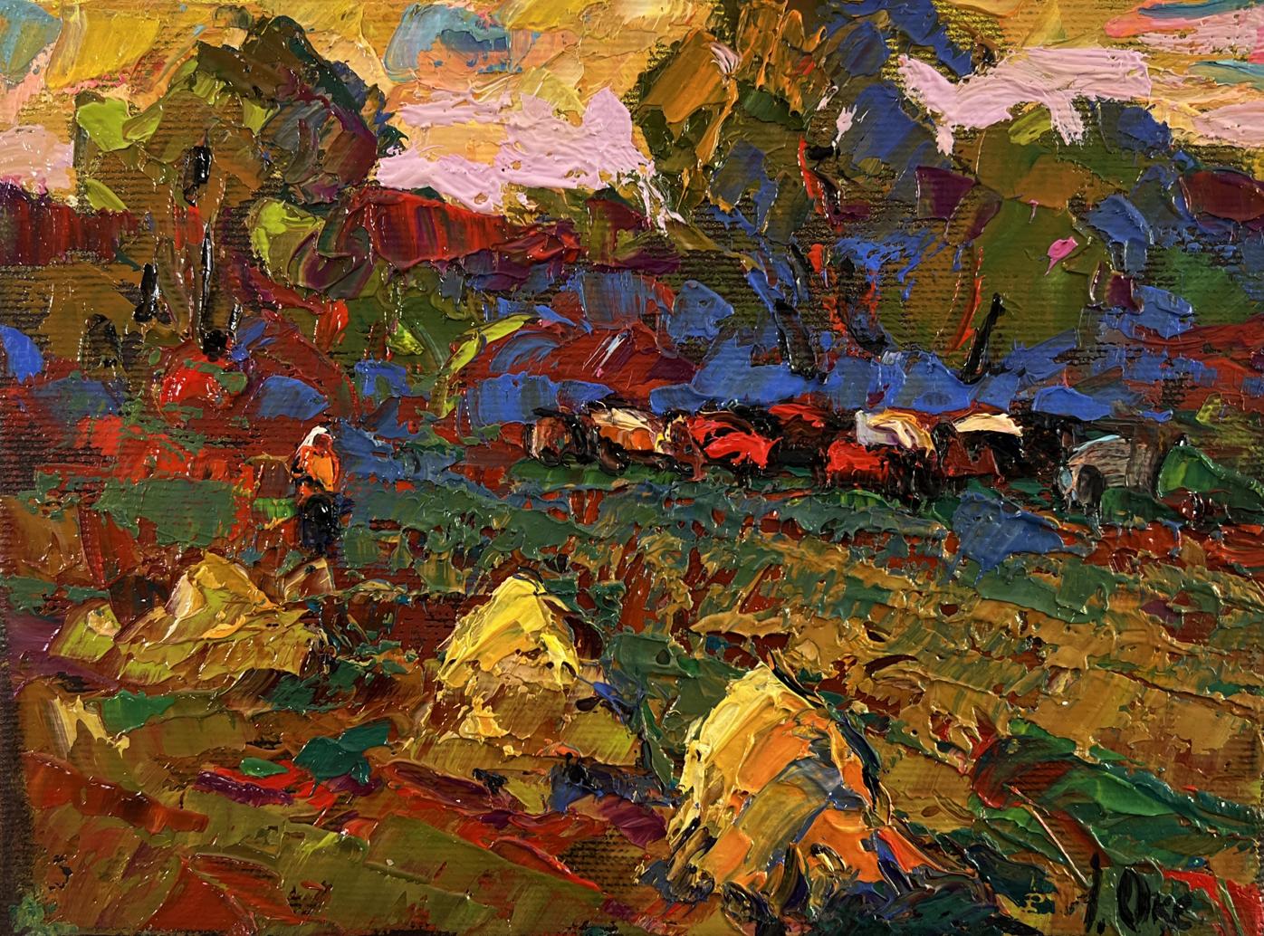 Vibrant impressionist oil painting In the Morning in the Field by Oksana Ivanyuk