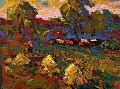 Vibrant impressionist oil painting In the Morning in the Field by Oksana Ivanyuk