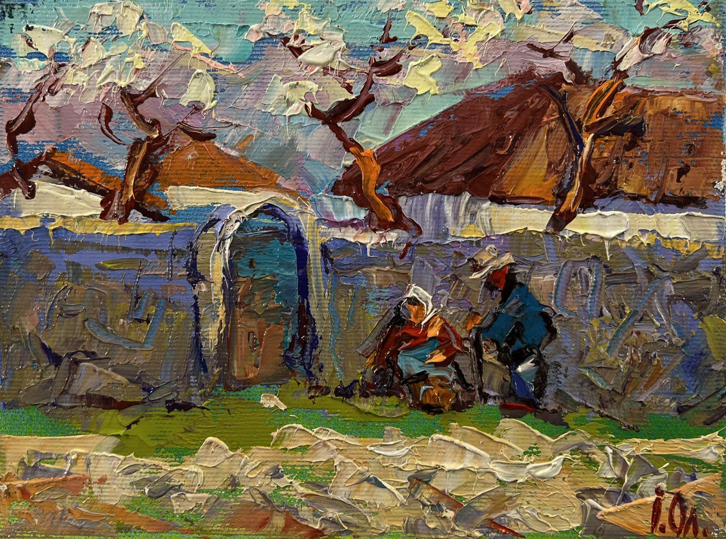 Oil painting Village memory by Oleksiy Ivanyuk, textured rustic scene