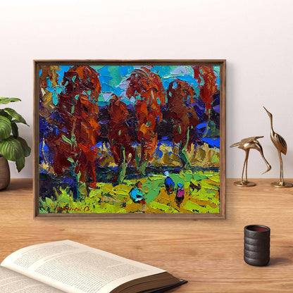 Oil painting Autumn crimson by Oleksiy Ivanyuk in wooden frame