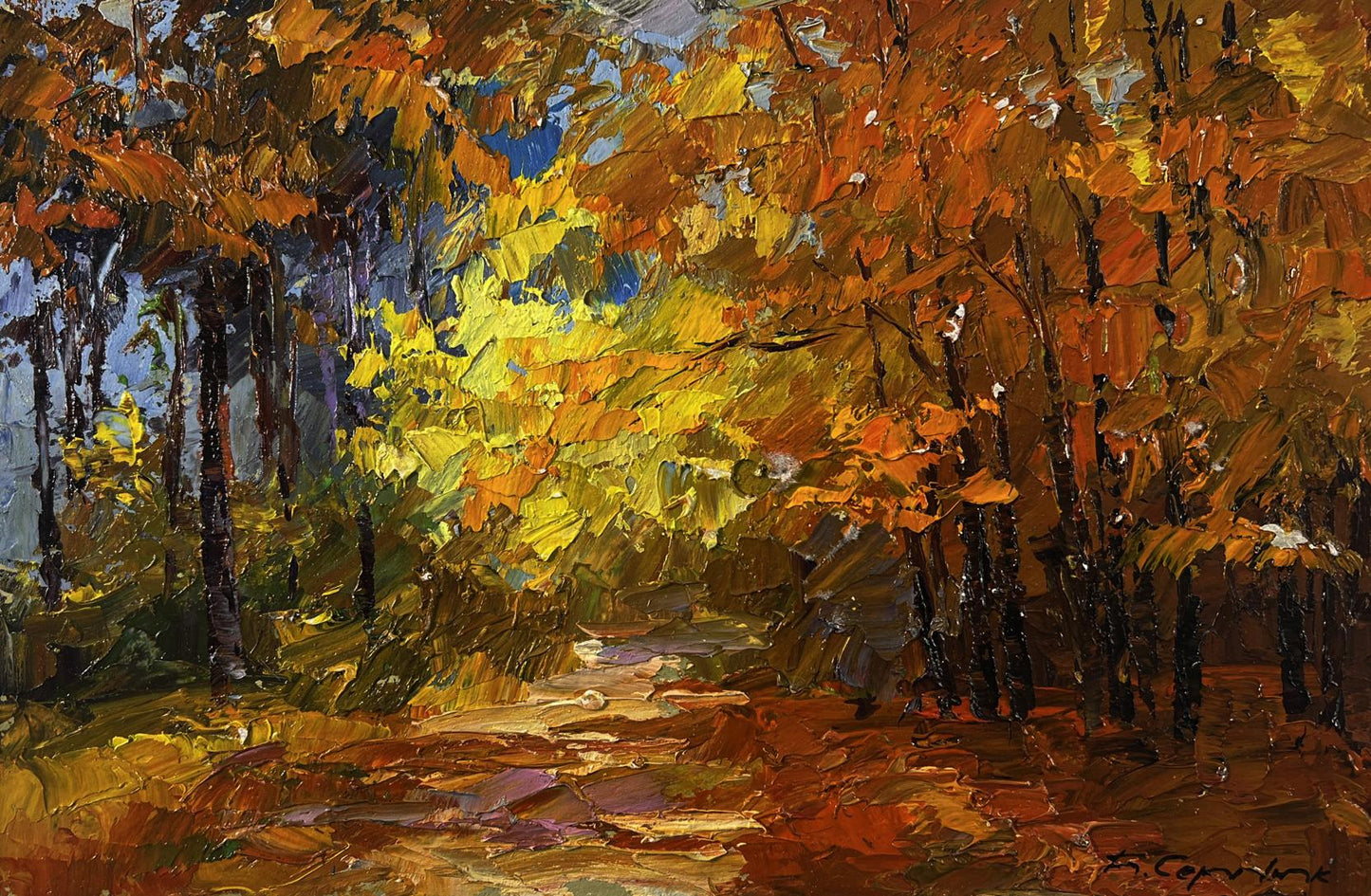 Vibrant oil painting Golden autumn forest by Boris Serdyuk