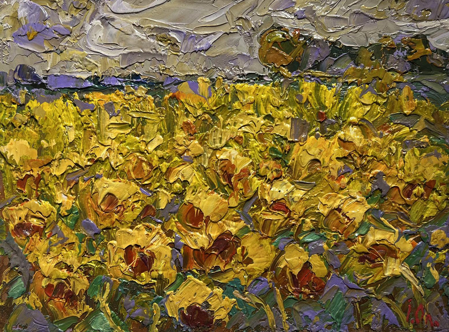Oil painting Field of sunflowers by Oleksiy Ivanyuk vibrant sunflower field