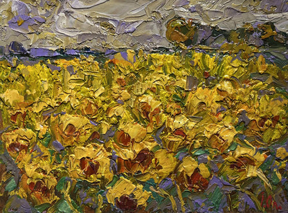 Oil painting Field of sunflowers by Oleksiy Ivanyuk vibrant sunflower field