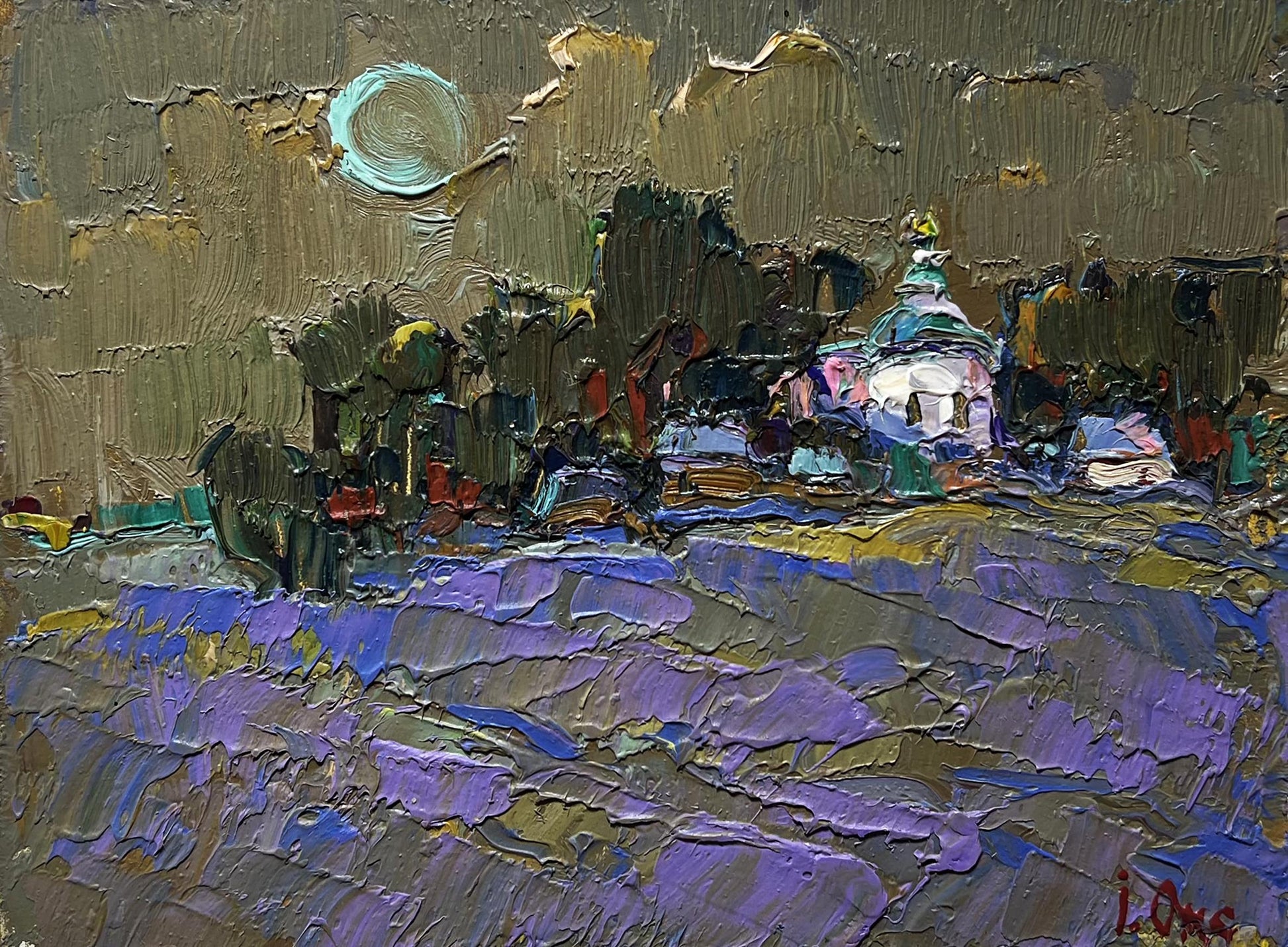 Oil painting Moonlit night in the village by Oksana Ivanyuk