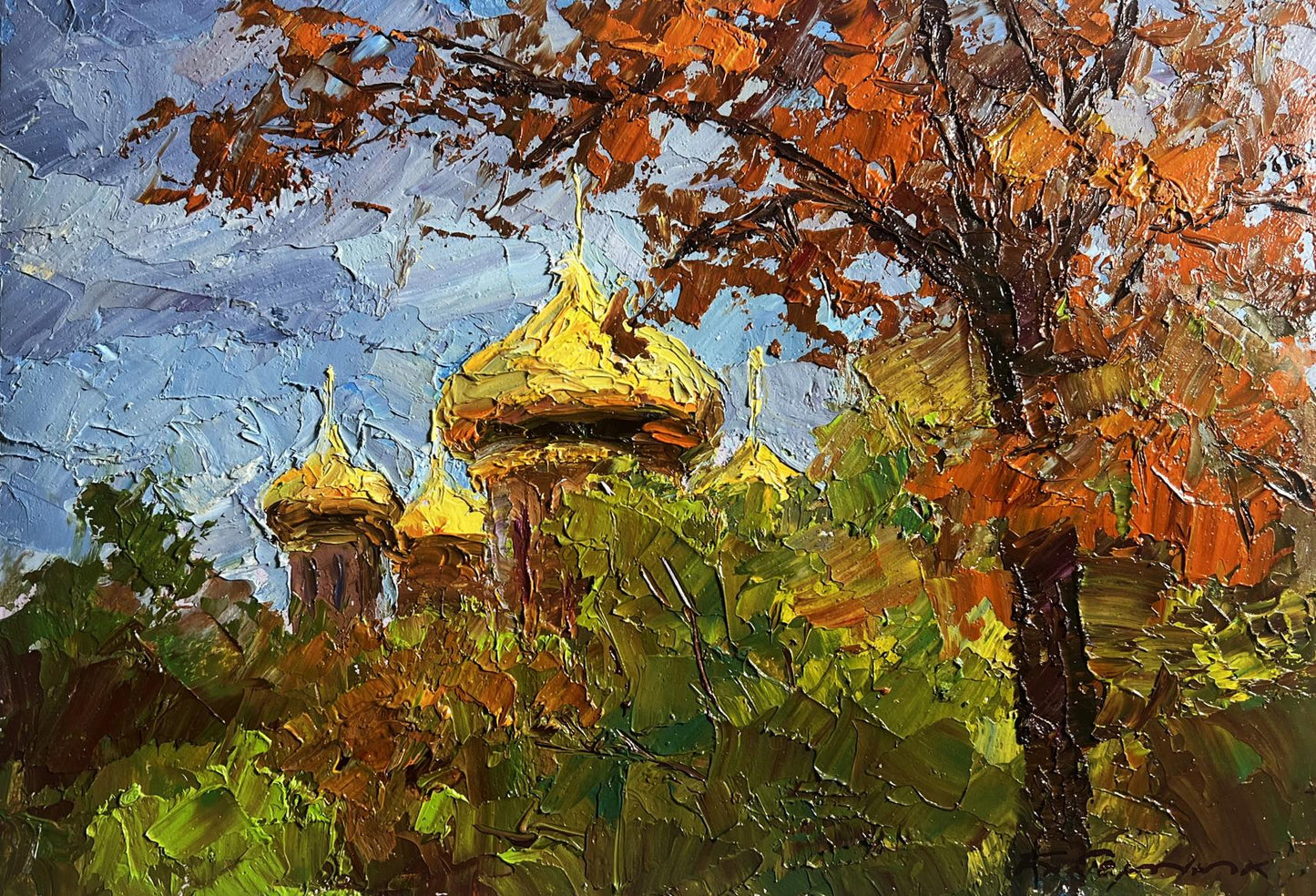 Oil painting Golden domes behind the trees by Boris Serdyuk